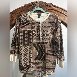 Lauren Jeans Co. Henley top with southwest or Aztec design. Waffle texture. Xl